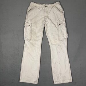 Carhartt Mens Cargo Work Pants White Canvas Utility Trousers 32x32 Distressed